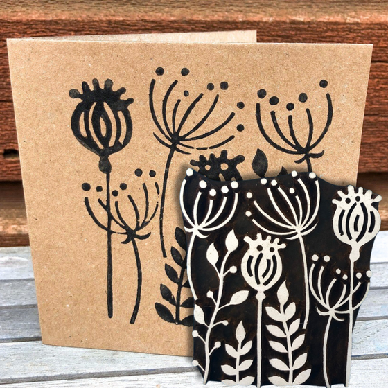 Indian Wooden Printing Block - Poppy Seedhead Tile