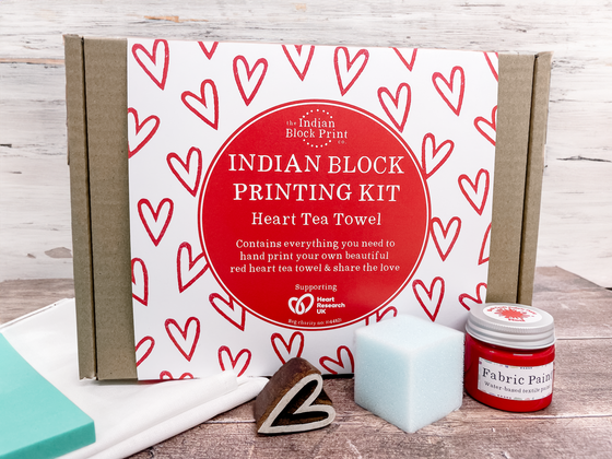 Indian Block Print Co. x Heart Research UK: Limited Edition Heart Tea Towel Kit