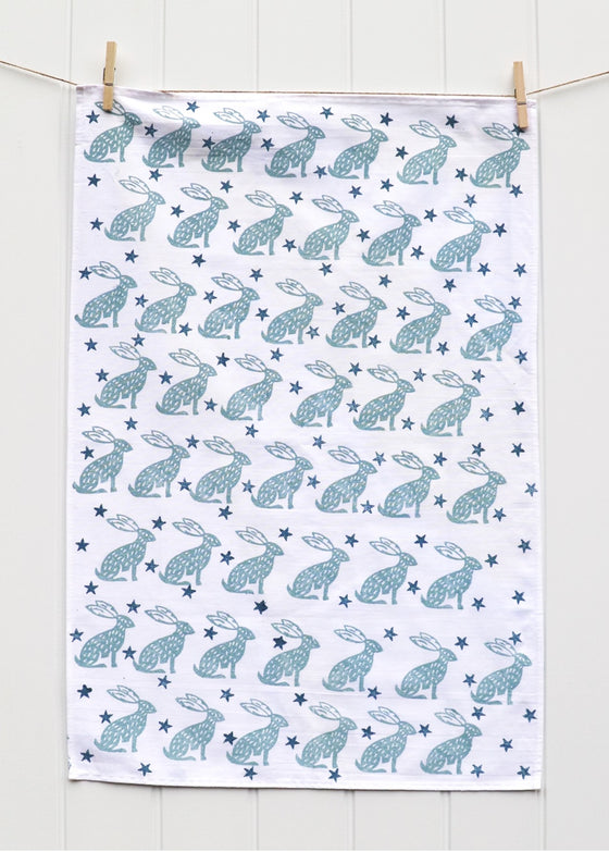 Hare and star block printed tea towel- India printing kit