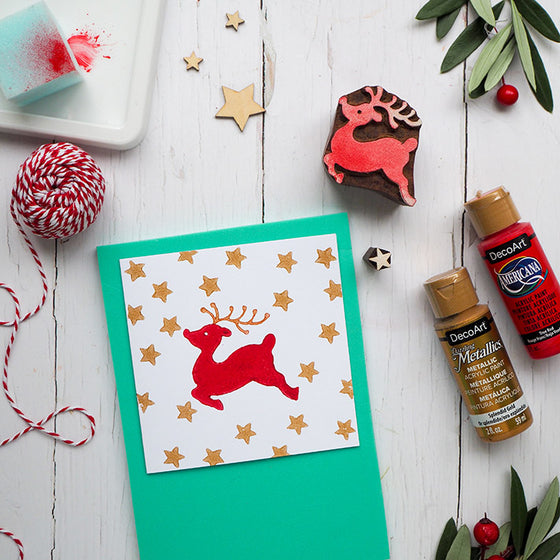 Leaping Reindeer Christmas Cards- Indian Block Printing Kit