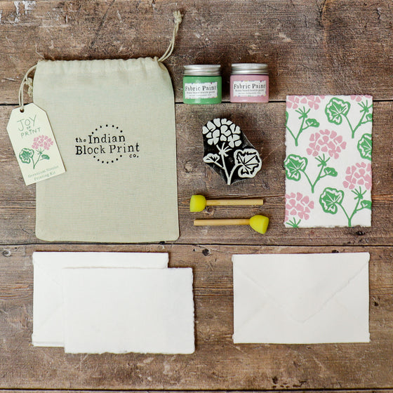 Joy of Print x The Indian Block Print Co. Potted Geranium Notelet Kit