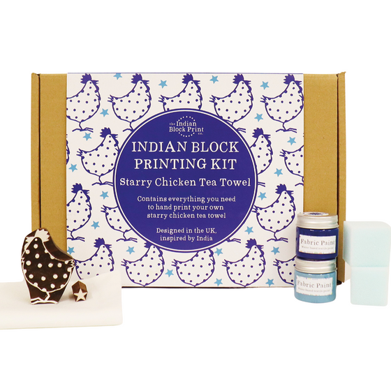 Starry Chicken Tea Towels Indian Block Printing Kit