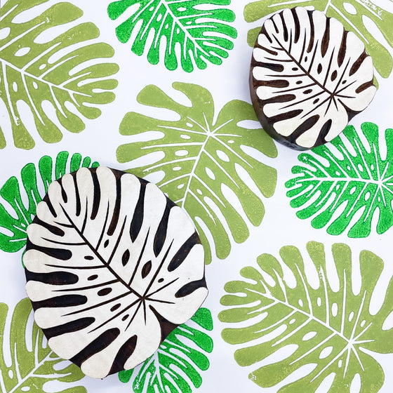 Indian Wooden Printing Block - Detailed Monstera Leaf