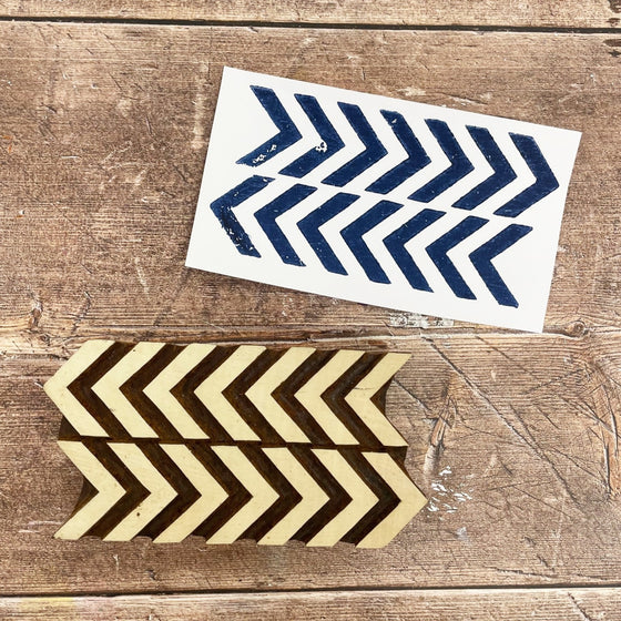 Indian Wooden Printing Block - Large Double Chevron - SECONDS