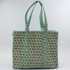 Block Print Large Tote Bag – Quilted Cotton Zip Top Everyday Bag