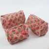 Block Print Wash Bag Set - Quilted Cotton Makeup & Travel Bags (Set of 3)