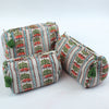 Block Print Wash Bag Set - Quilted Cotton Makeup & Travel Bags (Set of 3)