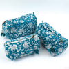 Block Print Wash Bag Set - Quilted Cotton Makeup & Travel Bags (Set of 3)