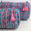 Block Print Wash Bag Set - Quilted Cotton Makeup & Travel Bags (Set of 3)