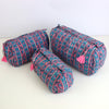 Block Print Wash Bag Set - Quilted Cotton Makeup & Travel Bags (Set of 3)