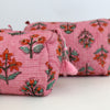 Block Print Wash Bag Set - Quilted Cotton Makeup & Travel Bags (Set of 3)