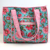 Block Print Medium Zip Tote Bag – Quilted Cotton Everyday Bag with Zip