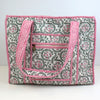 Block Print Medium Zip Tote Bag – Quilted Cotton Everyday Bag with Zip