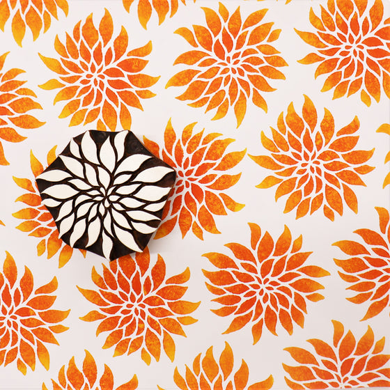 Indian Wooden Printing Block - Dahlia 'Cafe Au Lait'