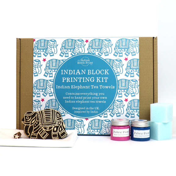 Indian Elephant Tea Towel Block Printing Kit