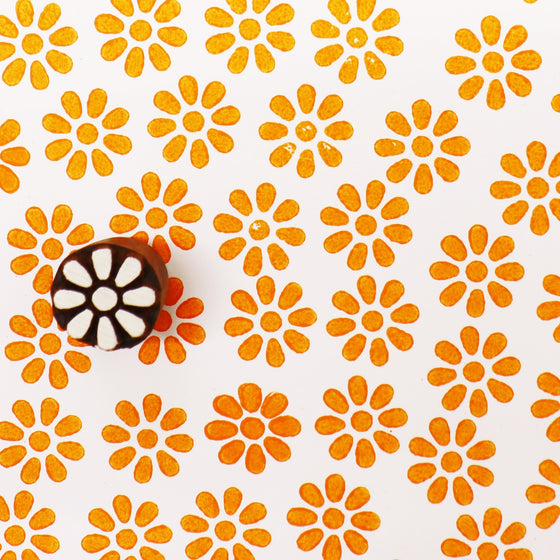 Indian Wooden Printing Block - Small Rounded Petal Flower