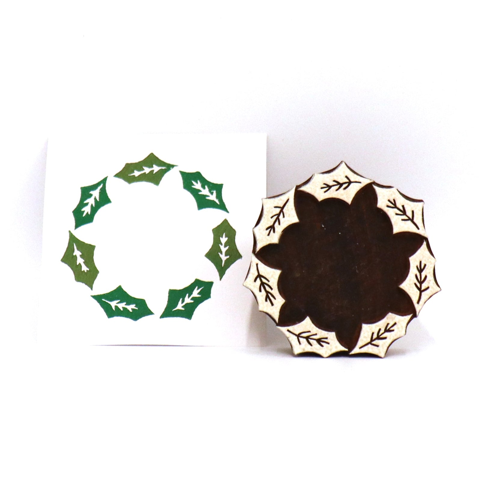 Large Holly Wreath Indian Printing Block The Indian Block Print Co.