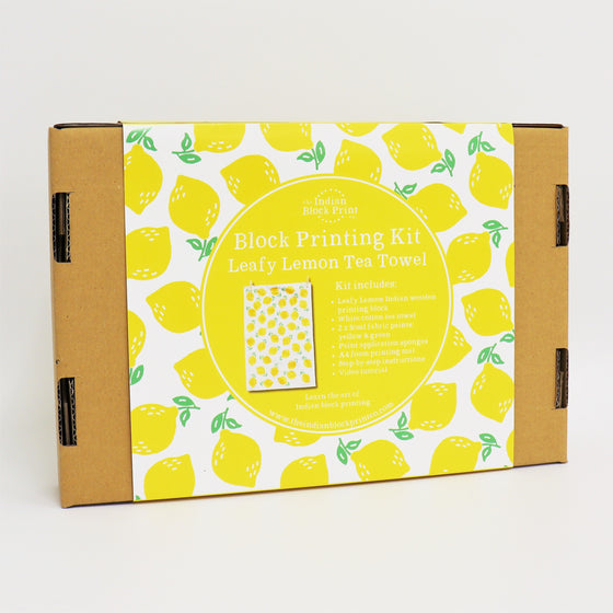 Indian block printing kit- Leafy lemon tea towel kit