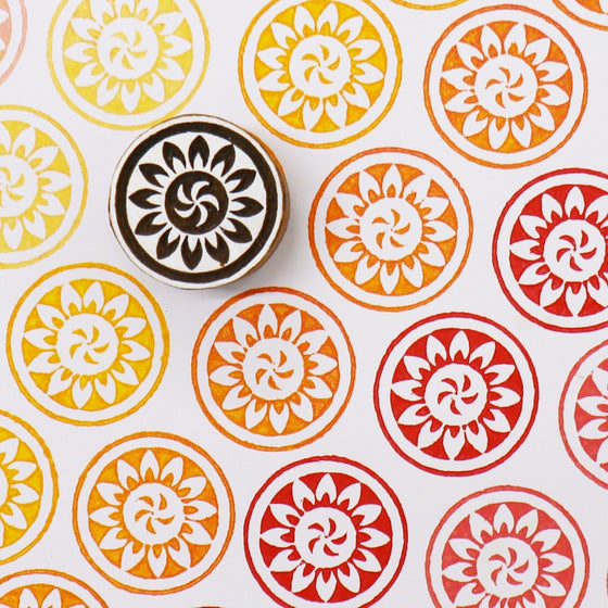 Indian Wooden Printing Block - Patterned Circle