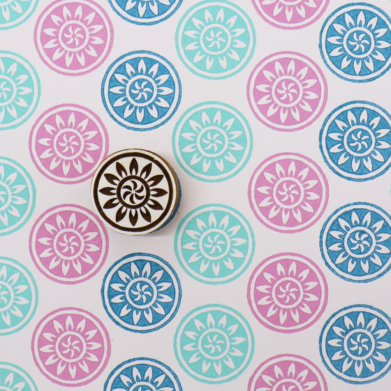 Indian Wooden Printing Block - Patterned Circle