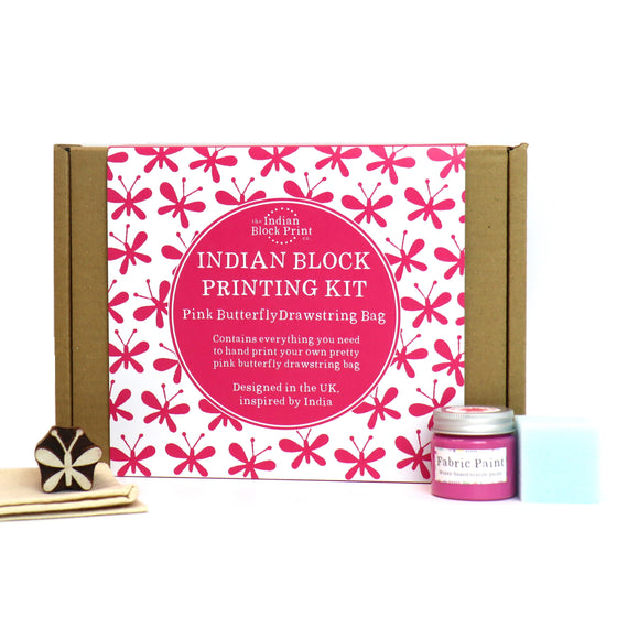 Pink Butterfly Indian block printing kit