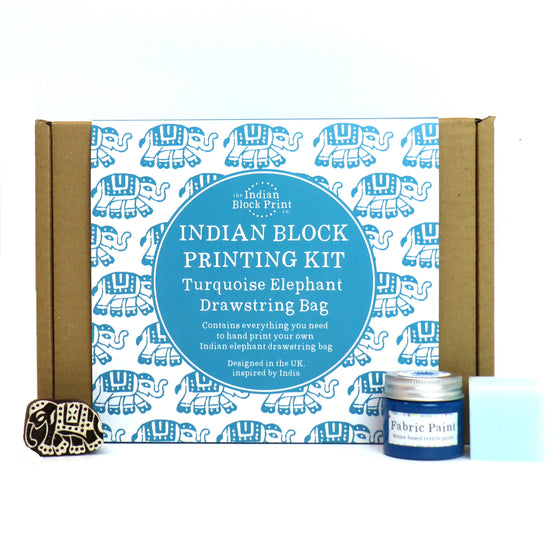 Indian Elephant Drawstring Bag Block Printing Kit