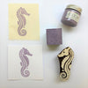 Hand block printed paper and fabric Seahorse samples 