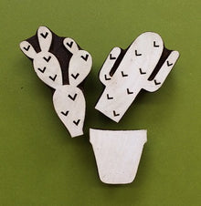  Indian Wooden Block Set - Small Cactus and Pot