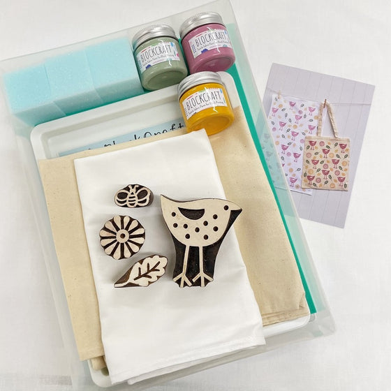 Complete Block Printing Kit- Bird, Leaf & Flower