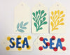 Hand block printed seaside theme gift tags