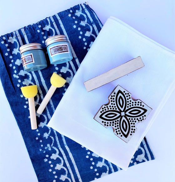 Indian Block Printing Kit - Leaf Tile Table Runner