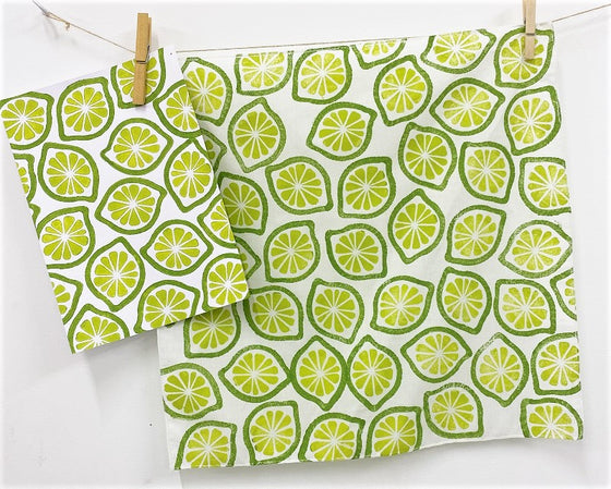 Hand block printed paper in a Lime green design