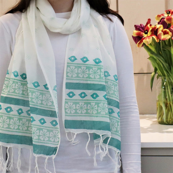 Indian Block Printing Kit - Sage Patterned Jaipur Scarf