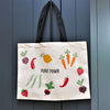 Hand block printed fruit and vegetable bag, hand printed using Indian wooden printing blocks and fabric paint