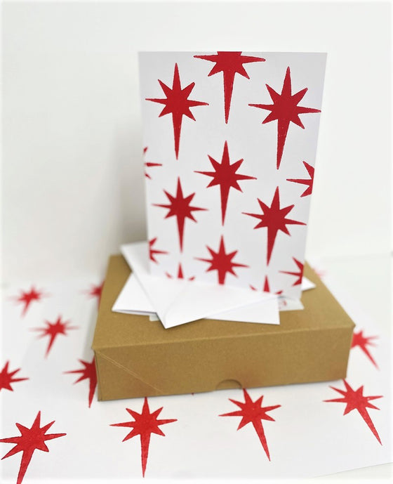 Indian Block Printing Kit - Red Dotty Star Christmas Cards