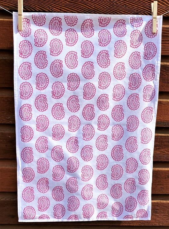 Indian Block Printing Kit - Pretty Pink Paisley Tea Towels
