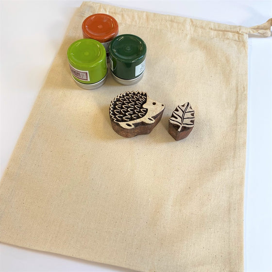 Complete Indian Block Printing Kit - Hedgehog & Leaf