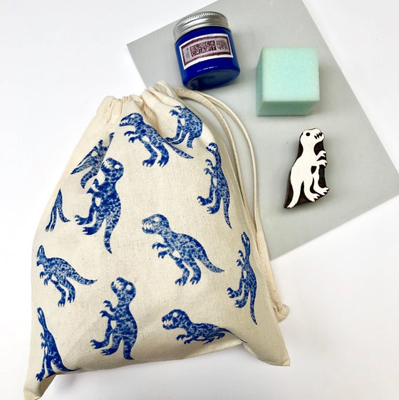 Indian Block Printing Kit - Blue Dinosaur Bag