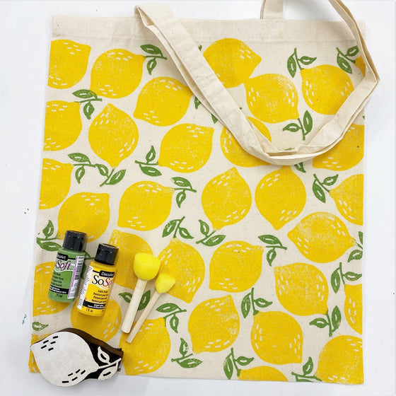 Indian Block Printing Kit - Leafy Lemon Tote Bag