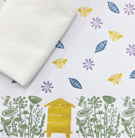 Indian Block Printing Kit - Meadow Scene Tea Towels