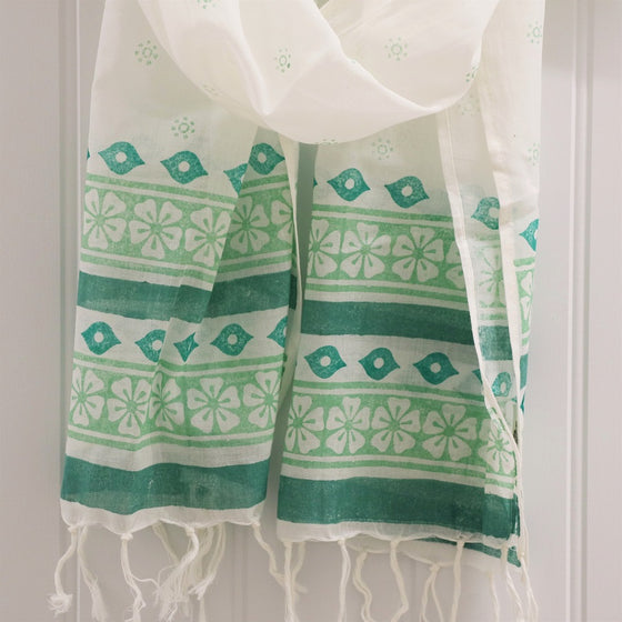 Indian Block Printing Kit - Sage Patterned Jaipur Scarf