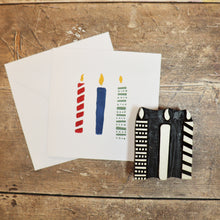  Candle Indian wooden printing block, hand printed onto a birthday card