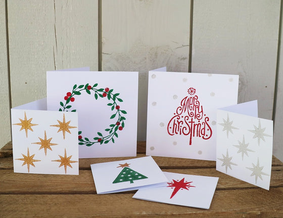 Indian Block Printing Kit - Wonky Star Christmas Tree Cards