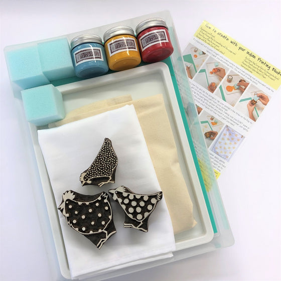 Complete Indian Block Printing Kit - Chickens