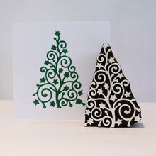  Indian Wooden Printing Block - Curls & Stars Christmas Tree