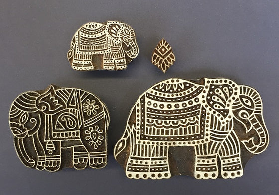 Indian Wooden Block Set - Detailed Indian Elephants