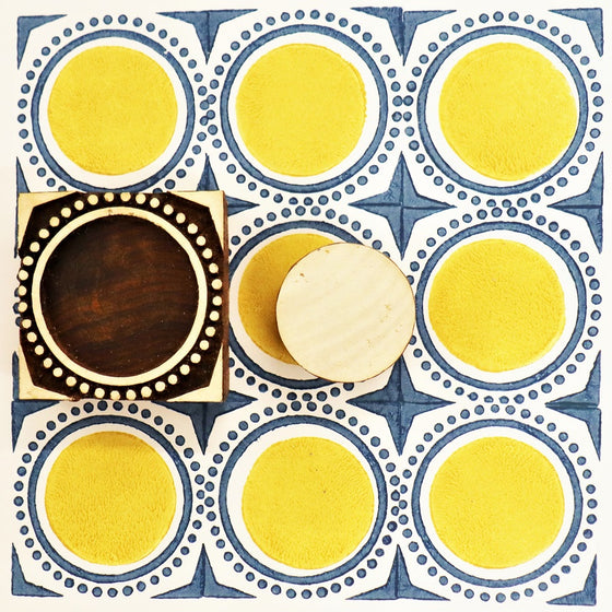Indian Wooden Printing Blocks - Dotty Circle Tile