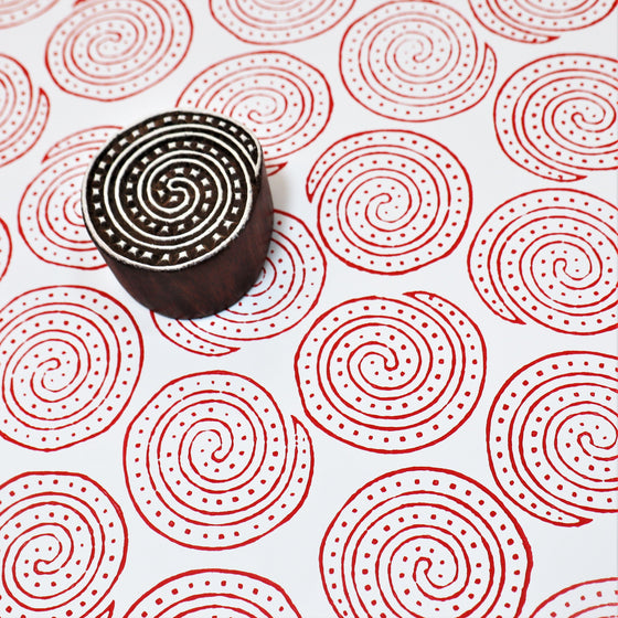 Dotty Spiral Circle Indian wooden printing block,can be used to hand print fabric and paper.