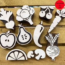  A set of hand carved indian wooden printing blocks, in a mixture of fruit & vegetable designs 