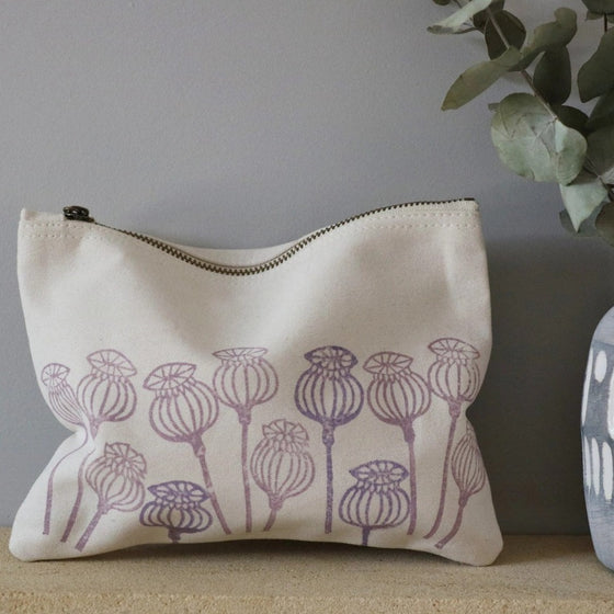 Hand block printed fabric bag, printed using a Triple Poppy Indian Wooden Printing Block